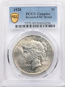 US 1928 Silver Peace Dollar PCGS Unc Detail Key Date "Rare" PC1752 combine shipp - Picture 1 of 2