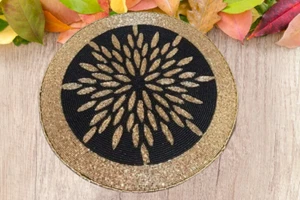 Set Of Placemats Black And Gold Beads Tablemat Designer Charger Plate 13X13 Inch - Picture 1 of 4