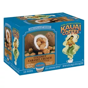 Kauai Coffee Coconut Caramel Crunch Medium Roast- KCup(6 Packs of 12 Single) DEC - Picture 1 of 7