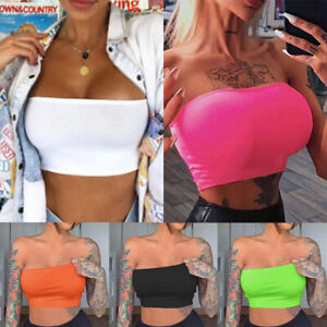 Women's Tube Top Bra Seamless Bandeau Strapless Bralette Stretch Solid Crop Tops