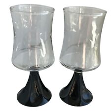 2 Vintage Shot Glasses Clear Liquor Cordial Stemmed Black Tapered Pedestal 1oz