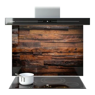 Kitchen Glass Splashback Toughened Tile Cooker ANY SIZE Rustic Wood Texture - Image 1 of 4