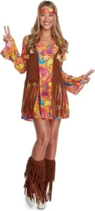 Women's 1970s Morph Hippie Love Dress Costume SIZE L (NEW) - Picture 1 of 2