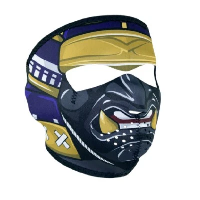 Máscara facial completa de neopreno negro reversible dorado púrpura samurai motociclista envío gratuito Foto 1 de 2