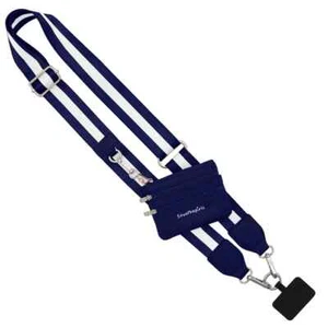 NEW SAVE THE GIRLS NAVY BLUE WHITE STRIPE POUCH CLIP & GO CELL PHONE STRAP - Picture 1 of 10