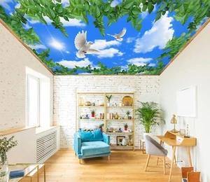 Fogli verdi 3D H1985 soffitto carta da parati quadri da parete quadro da parete adesivo decorazione Erin 23 - Foto 1 di 5