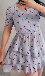Vestido Xtraordinario CHERRY Femenino Con Volantes En Capas Azul Hielo Con Delicadas Cerezas - Imagen 1 de 6