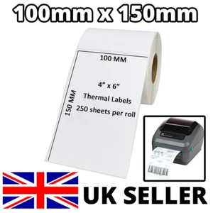 ZEBRA GK420D LP2844 COMPATIBLE WHITE DIRECT THERMAL LABELS 100 X 150 MM 4X6" - Picture 1 of 3