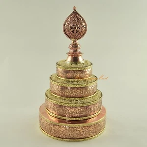 Hand carved Tibetan Buddhist Copper Mandala Offering Set 5 Inches Diameter - Picture 1 of 9