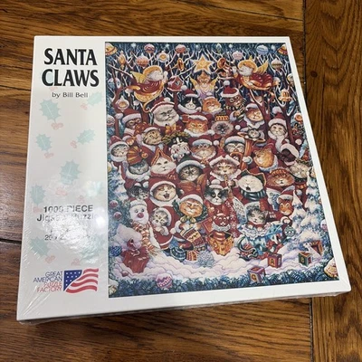 SANTA CLAWS 1000 PIECE JIGSAW PUZZLE CHRISTMAS 20X27 CATS NEW SEALD VINTAGE 1994 - Image 1 of 4