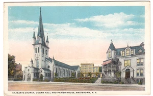1920s Amsterdam, New York~St Mary's Church, Dugan Hall & Parish~Vintage Postcard - Bild 1 von 2