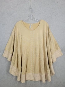 Poncho top ricamato ecopelle media monoreno microfibra bordo uncinetto tunica - Foto 1 di 7