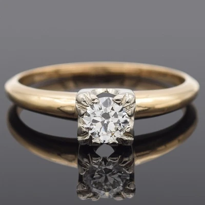 Anillo de compromiso solitario de diamantes de 0,29 quilates de oro de dos tonos de 13 k vintage con gemas artesanales Foto 1 de 4