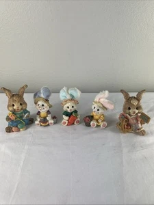 VTG K’s Collection Easter Decor Bunny Rabbit Figurine Set Of 5 - Picture 1 of 12