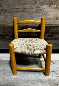 Vintage Miniature Wood And Rush Chair - Picture 1 of 5