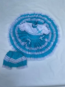 Vintage Mädchen Kleid mit Shorts, Größe 3T Türkis Vollkreis Festzug Party LESEN - Bild 1 von 11