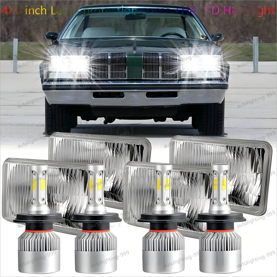 4PCS 4x6" Led Headlights Hi/Lo Beam H4 For 1976-1988 Oldsmobile Cutlass Supreme - Image 1 of 4