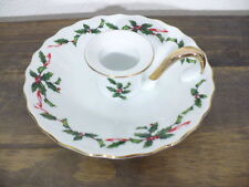 Lefton Christmas Holly & Berries Candle Holder Hand Painted 