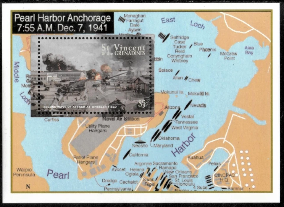 San Vicente 2002 - Pearl Harbor - Hoja de estampillas de recuerdo - Scott #2988 - MNH Foto 1 de 1