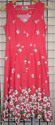 Hawaiian Dress VTG Malia Size S/M 60s 70s Watermelon Pink White Flowers Buttons - Image 1 of 4