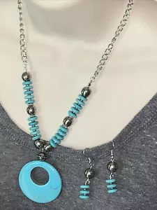 Brandneu J.CREW Türkis Silber Perlen Statement Ohrring & Halskette SET 💗175 - Bild 1 von 4