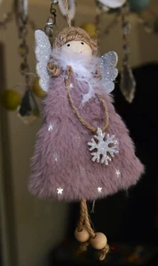NWOT fuzzy fairy pink angel bunny Christmas winter plush 6" hanging ornament - Picture 1 of 1