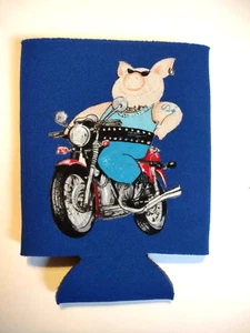 Motorcycle Hog Foam Can Koozie Blue Beer Soda Collapsible - Picture 1 of 2