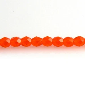 Bright Orange Transparent - 50 4mm Round Faceted Czech Glass Fire Polish Beads - Picture 1 of 1