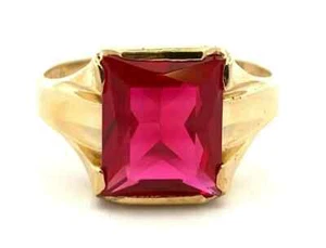 ESEMCO 10K Solid Yellow Gold Red Spinel Ring emerald Center Size 12 Unisex - Picture 1 of 6