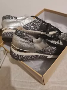 Michael Kors Allie Wrap Trainer Shoes Black Silver Grey Size 41 £160 - Picture 1 of 7