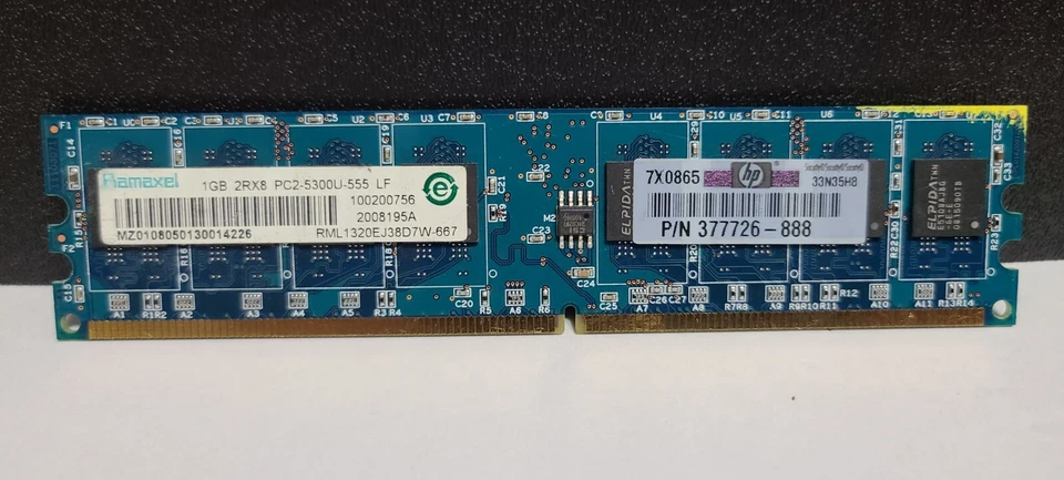 Ramaxel 1gb 2RX8 MEMORY HP 377726-888 - Image 1 of 2