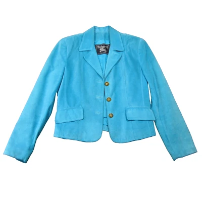 Chaqueta Blazer De Colección Burberry Gamuza Mujer 4 Verde Azulado Forrada Con Botones Lujo Años 80 90 Foto 1 de 4