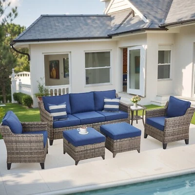 Juego de muebles de patio sofá 6 piezas sofá seccional de mimbre muebles de exterior ratán Foto 1 de 4