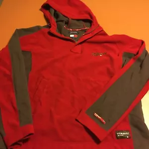 Vintage Tommy Hilfiger JEANS Herren XL Flagge Logo 1/4 Reißverschluss Fleece Pullover Kapuze rot - Bild 1 von 7