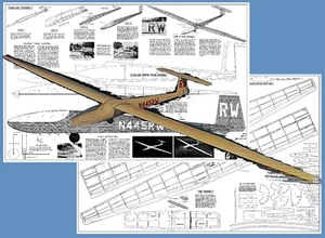 Sterling Model Airplane Plans (RC): Diamant Sailplane 1-3/8" Scale 74" Wingspan - Picture 1 of 4