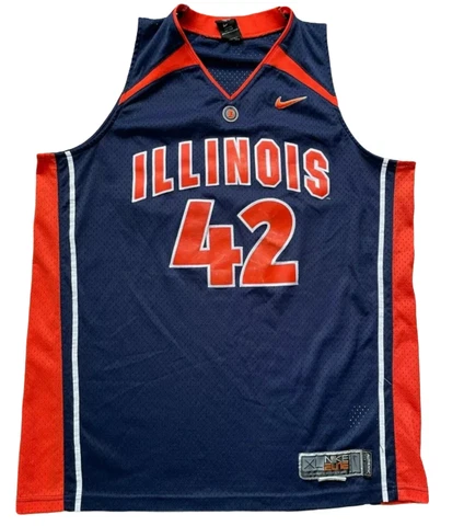 Nike University Of Illinois Fighting Illini Basketball Jersey #42 XL Blue Sewn Cover