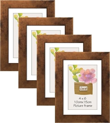 Rustic Wood 5x7 Picture Frames Set of 4 Display Pictures 4x6 with Mat Table Wall - Image 1 of 4