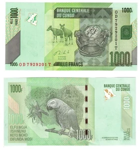 Billete P101c 2020 República Democrática del Congo 1000 francos UNC Parrot - Imagen 1 de 1