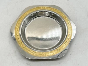 VINTAGE CELTIC ROSE INLAID GOLD RING SILVER PLATE BONBON TABLE TRINKET DISH - Picture 1 of 6