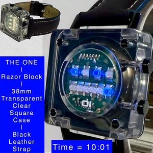 38mm Clear Square | Green Circuit Dial | RAZOR BLOCK | IO THE ONE Digital Watch - Picture 1 of 12