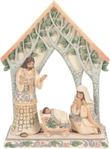 Jim Shore White Woodland Holy Night of Wonder Mini Family with Creche Figurine - Picture 1 of 7