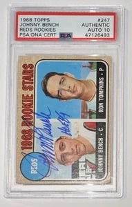 Johnny Bench Autograph Signed 1968 Topps Rookie Card w/ HOF 89 - PSA 10 Auto 2 - Picture 1 of 2