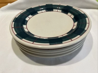 4 PRATOS DE GRÉS PARA SALADA/SOBREMESA DE PEDRA DURA Verde Búfalo Xadrez 7 3/4" Assinado - Imagem 1 de 4