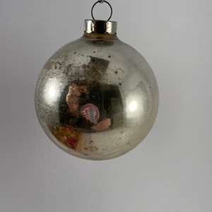 Alte Vintage Antik Weihnachten Weihnachtsschmuck Dekoration - 3" Silber Kugel - Bild 1 von 8