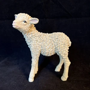 Resin Sheep Lamb Figurine Realistic 4.75in Tall Curly Fleece Farm Animal Beige - Picture 1 of 11