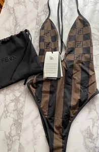 Traje de Baño FENDI Marrón Negro Logo Bikini Talla 36 S Auténtico Hecho en Italia Nuevo - Imagen 1 de 3