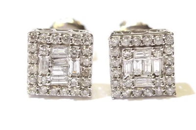 10k white Gold cluster square illusion stud earrings 1.9g screw back .50ct SI1 H - Image 1 of 4
