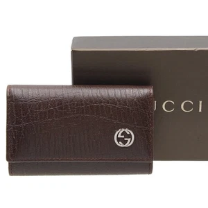 Estuche para 6 llaves Gucci entrelazado de cuero G 115225 marrón oscuro sin usar N2674 - Imagen 1 de 10