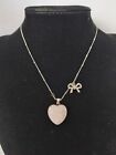 Silver Coloured Rhinestone Set Ribbon Bow And Pink Heart Pendant Design Necklace