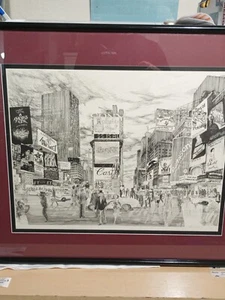 SANDRA FINKENBERG ""NYC TIMES SQUARE"" SIGNIERTE LITHOGRAPHIE, GERAHMT VINTAGE - Bild 1 von 4